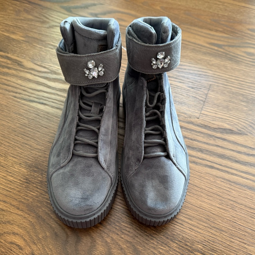 Puma Platform Mid Velour Cordovan Grey Hightop Sneakers